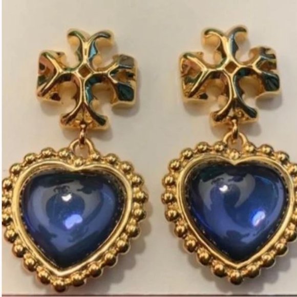 NWT TORY BURCH ROXANNE BLUE CRYSTAL DROP EARRINGS/DUSTBAG - Picture 1 of 6